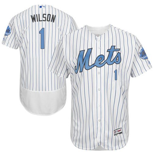 Mets #1 Mookie Wilson White(Blue Strip) Flexbase Authentic Collection Father's Day Stitched MLB Jersey